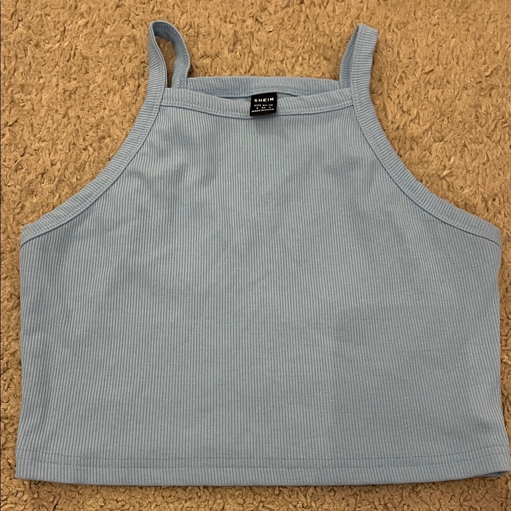 SHEIN Light Blue Ribbed Crop Top
